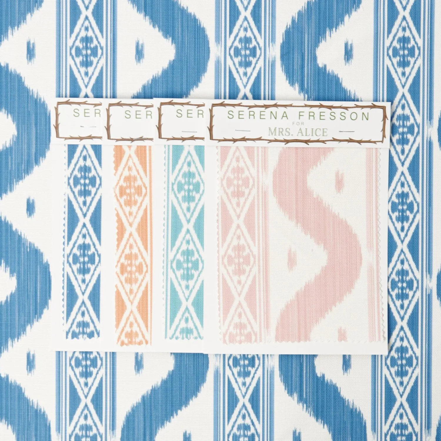 Mrs. Alice French Blue Ikat Stripe Fabric< Serena Fresson Fabrics