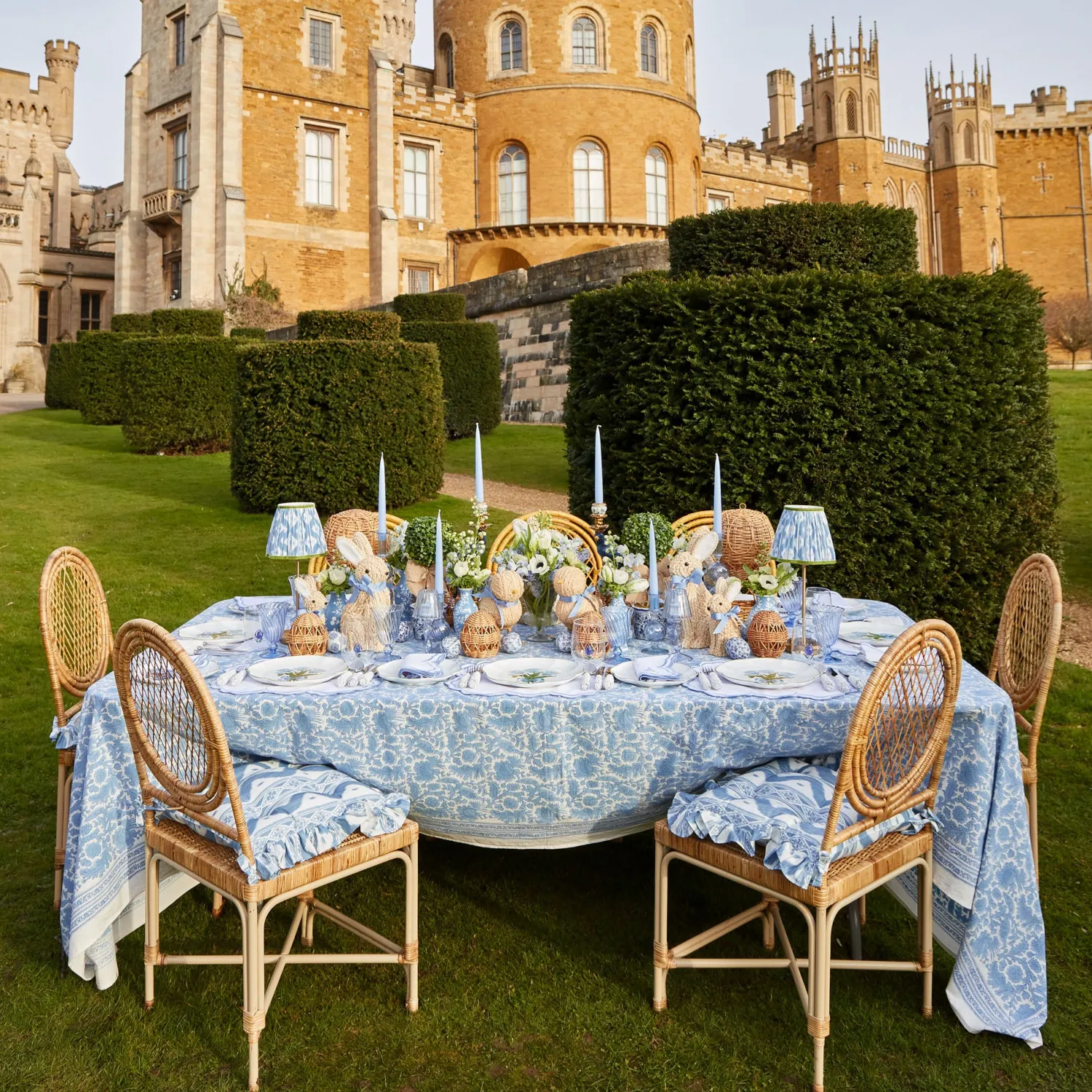 Mrs. Alice Frilled Blue Ikat Seat Pad Cushions (Set of 4)< Cushions