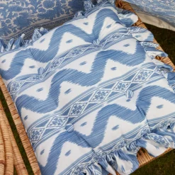 Mrs. Alice Frilled Blue Ikat Seat Pad Cushion< Cushions