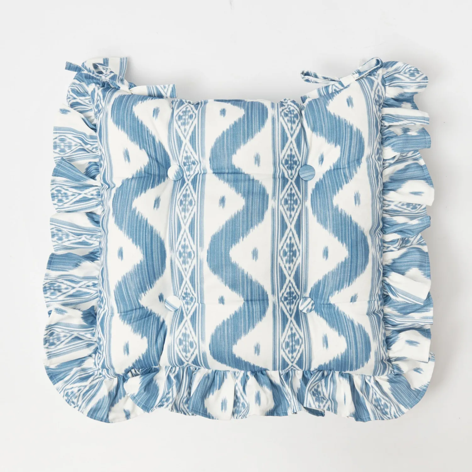 Mrs. Alice Frilled Blue Ikat Seat Pad Cushions (Set of 4)< Cushions