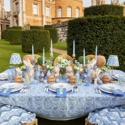Mrs. Alice Frilled Blue Ikat Seat Pad Cushion< Cushions