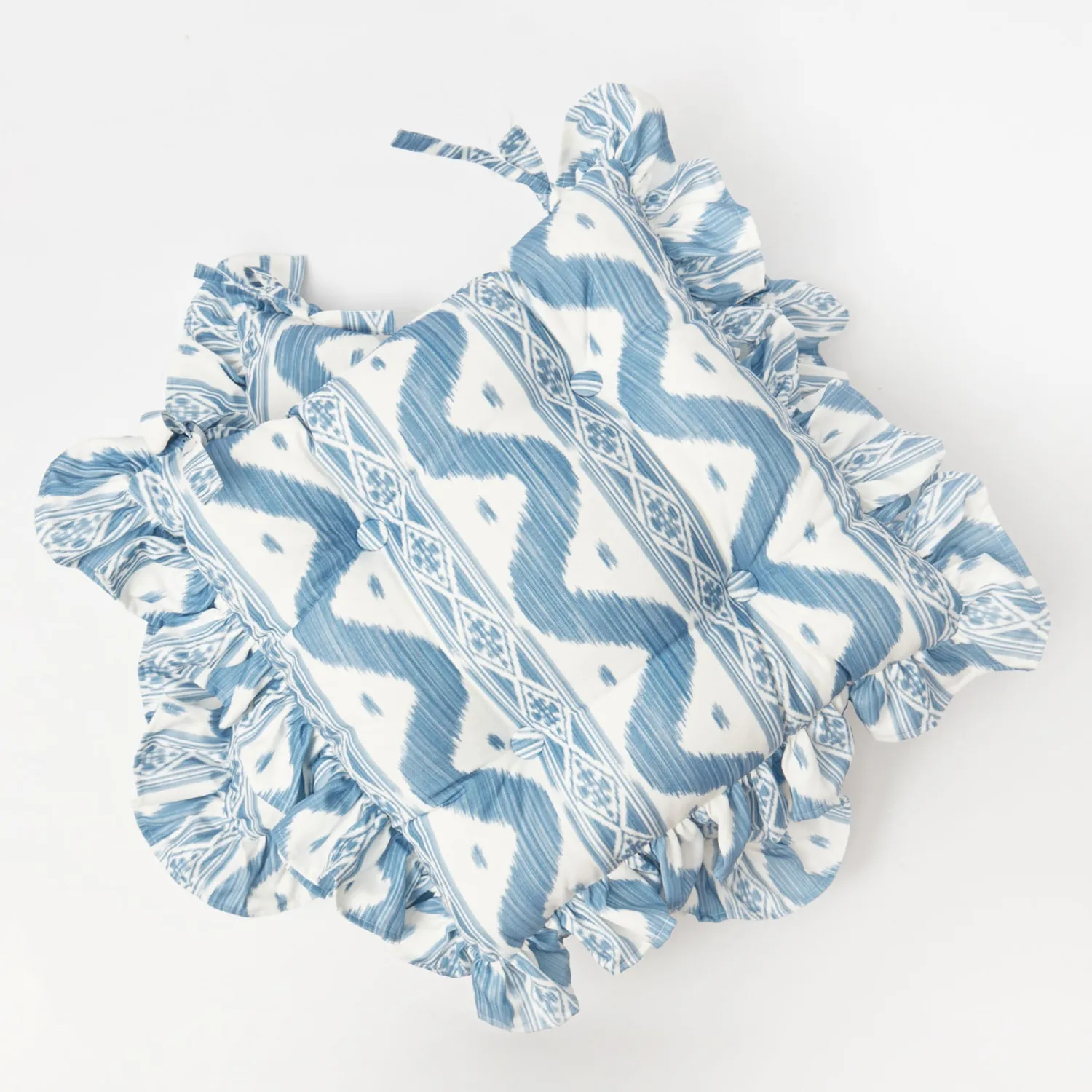 Mrs. Alice Frilled Blue Ikat Seat Pad Cushions (Set of 4)< Cushions