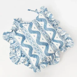 Mrs. Alice Frilled Blue Ikat Seat Pad Cushion< Cushions