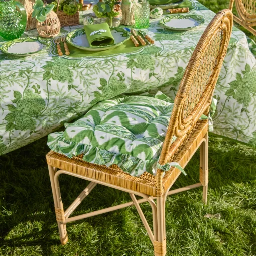 Mrs. Alice Frilled Green Ikat Seat Pad Cushion< Cushions