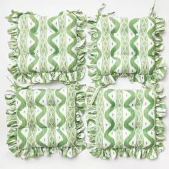 Mrs. Alice Frilled Green Ikat Seat Pad Cushion< Cushions