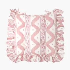 Mrs. Alice Frilled Pink Ikat Seat Pad Cushion< Cushions