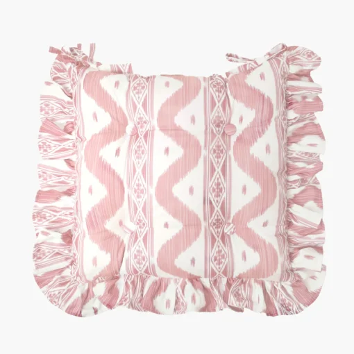 Mrs. Alice Frilled Pink Ikat Seat Pad Cushion< Cushions