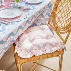Mrs. Alice Frilled Pink Ikat Seat Pad Cushion< Cushions