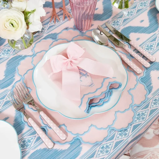 Mrs. Alice Frilled Pink Ikat Seat Pad Cushion< Cushions