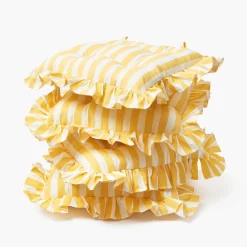 Mrs. Alice Frilled Yellow Stripe Seat Pad Cushions (Set of 4)< Cushions
