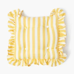 Mrs. Alice Frilled Yellow Stripe Seat Pad Cushion< Cushions