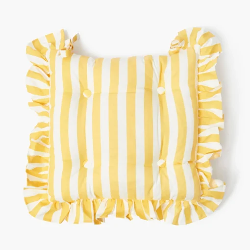 Mrs. Alice Frilled Yellow Stripe Seat Pad Cushion< Cushions