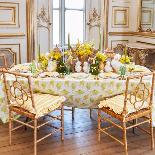 Mrs. Alice Frilled Yellow Stripe Seat Pad Cushions (Set of 4)< Cushions