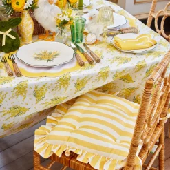 Mrs. Alice Frilled Yellow Stripe Seat Pad Cushion< Cushions