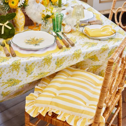 Mrs. Alice Frilled Yellow Stripe Seat Pad Cushion< Cushions