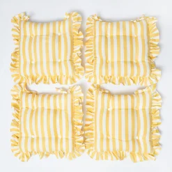 Mrs. Alice Frilled Yellow Stripe Seat Pad Cushion< Cushions