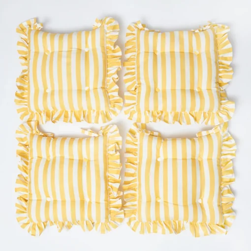 Mrs. Alice Frilled Yellow Stripe Seat Pad Cushion< Cushions