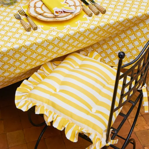 Mrs. Alice Frilled Yellow Stripe Seat Pad Cushion< Cushions