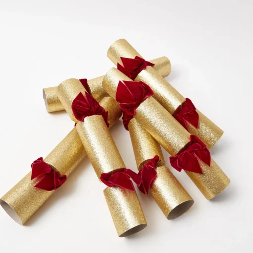 Mrs. Alice Gold Crackers With Red Velvet Bows (Set of 6)< Christmas Decorations