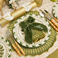 Mrs. Alice Gold Glitter Crackers with White Velvet Bows (Set of 6)< Christmas Decorations