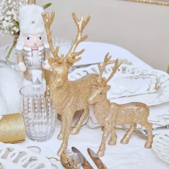 Mrs. Alice Gold Glitter Reindeer (Pair)< Christmas Decorations