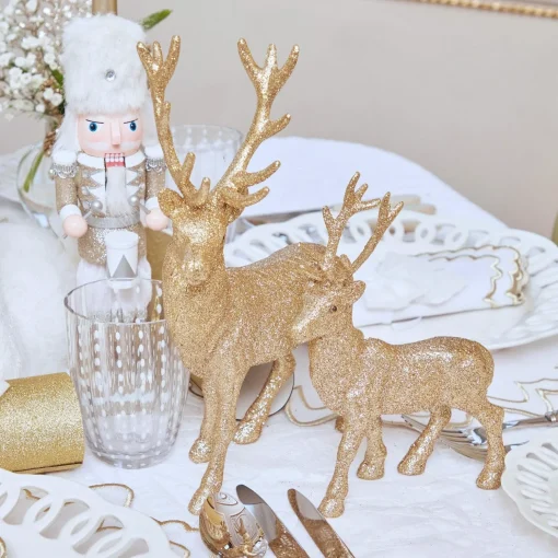 Mrs. Alice Gold Glitter Reindeer (Pair)< Christmas Decorations