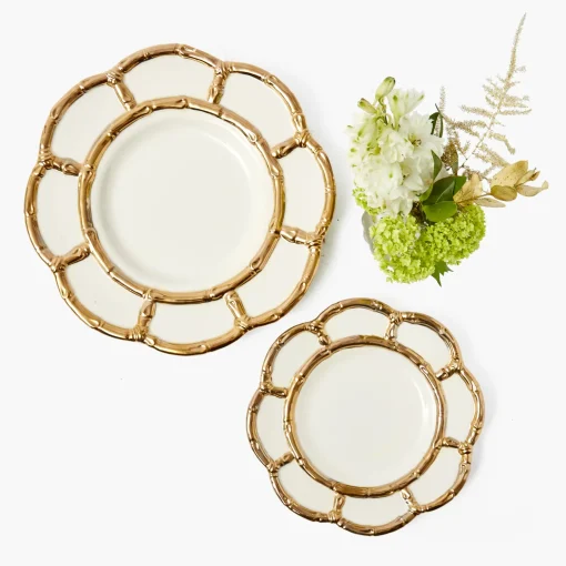 Mrs. Alice Gold Petal Bamboo Ceramic Starter Plate< Starter Plates