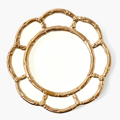 Mrs. Alice Gold Petal Bamboo Ceramic Starter Plate< Starter Plates