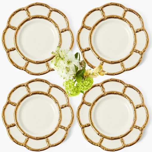 Mrs. Alice Gold Petal Bamboo Dinner Plates (Set of 4)< Dinner Plates | Crockery Sets