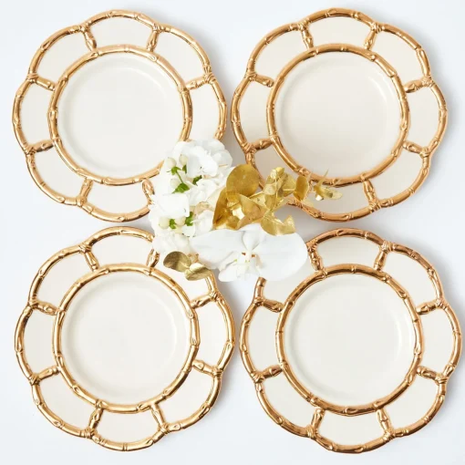 Mrs. Alice Gold Petal Bamboo Dinner Plates (Set of 4)< Dinner Plates | Crockery Sets