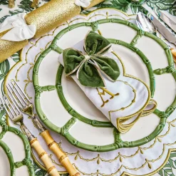 Mrs. Alice Gold Trimmed Green Velvet Bows (Set of 4)< Napkin Rings & Bows
