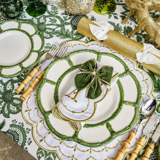 Mrs. Alice Gold Trimmed Green Velvet Bows (Set of 4)< Napkin Rings & Bows