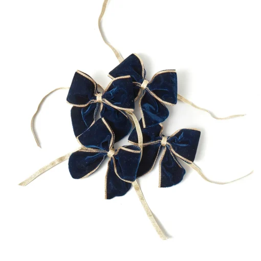Mrs. Alice Gold Trimmed Navy Velvet Bows (Set of 4)< Napkin Rings & Bows