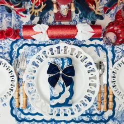 Mrs. Alice Gold Trimmed Navy Velvet Bows (Set of 4)< Napkin Rings & Bows