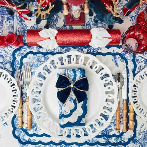 Mrs. Alice Gold Trimmed Navy Velvet Bows (Set of 4)< Napkin Rings & Bows