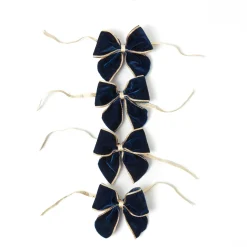 Mrs. Alice Gold Trimmed Navy Velvet Bows (Set of 4)< Napkin Rings & Bows