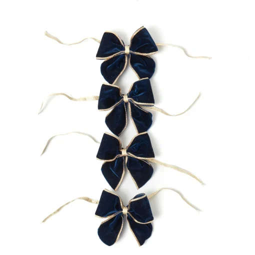 Mrs. Alice Gold Trimmed Navy Velvet Bows (Set of 4)< Napkin Rings & Bows