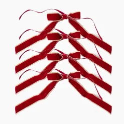 Mrs. Alice Gold Trimmed Red Velvet Bows (Set of 4) - 20cm< Napkin Rings & Bows