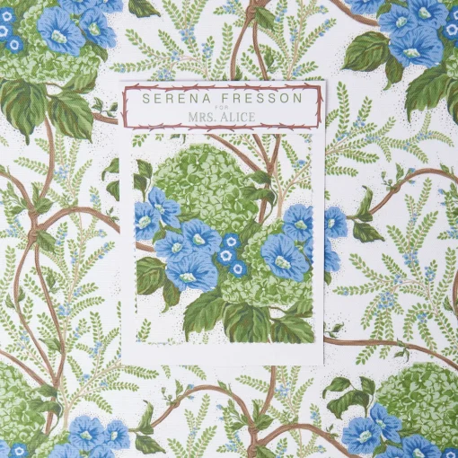 Mrs. Alice Green & Blue Lady Isabella's Garden Fabric< Serena Fresson Fabrics