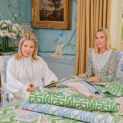 Mrs. Alice Green & Blue Lady Isabella's Garden Fabric< Serena Fresson Fabrics