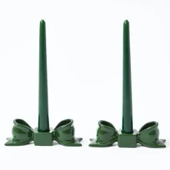 Mrs. Alice Green Ceramic Bow Candleholder (Pair)< Candle Holders
