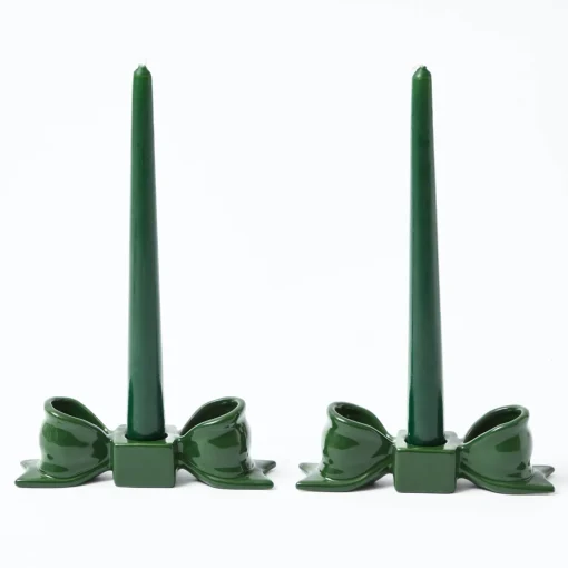 Mrs. Alice Green Ceramic Bow Candleholder (Pair)< Candle Holders