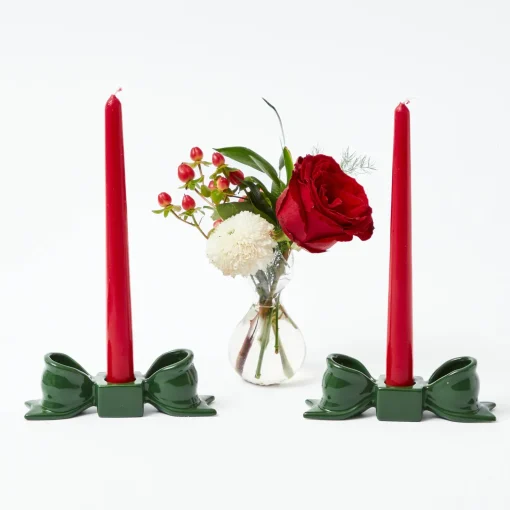Mrs. Alice Green Ceramic Bow Candleholder (Pair)< Candle Holders