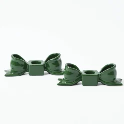 Mrs. Alice Green Ceramic Bow Candleholder (Pair)< Candle Holders