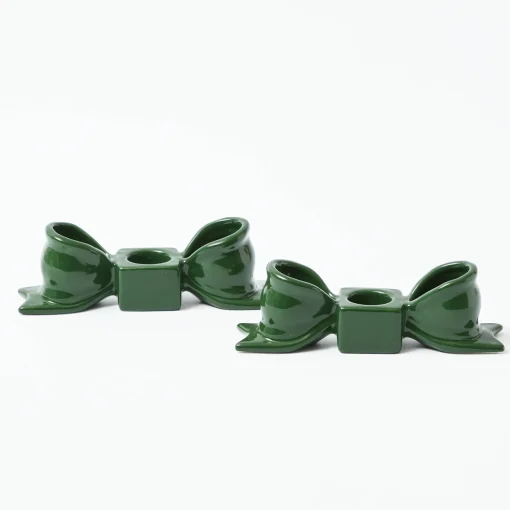 Mrs. Alice Green Ceramic Bow Candleholder (Pair)< Candle Holders