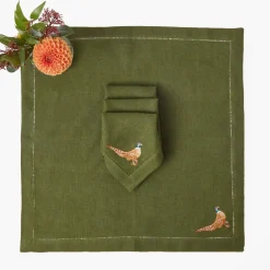 Mrs. Alice Green Embroidered Pheasant Linen Napkins (Set of 4)< Napkins | For The Hostess