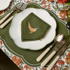 Mrs. Alice Green Embroidered Pheasant Linen Napkins (Set of 4)< Napkins | For The Hostess