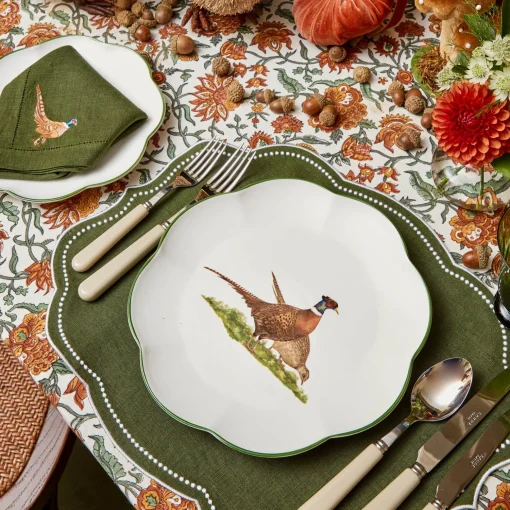 Mrs. Alice Green Embroidered Pheasant Linen Napkins (Set of 4)< Napkins | For The Hostess