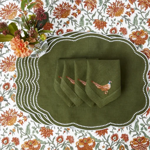 Mrs. Alice Green Embroidered Pheasant Linen Napkins (Set of 4)< Napkins | For The Hostess