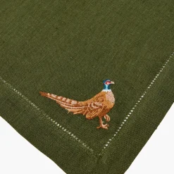 Mrs. Alice Green Embroidered Pheasant Linen Napkins (Set of 4)< Napkins | For The Hostess
